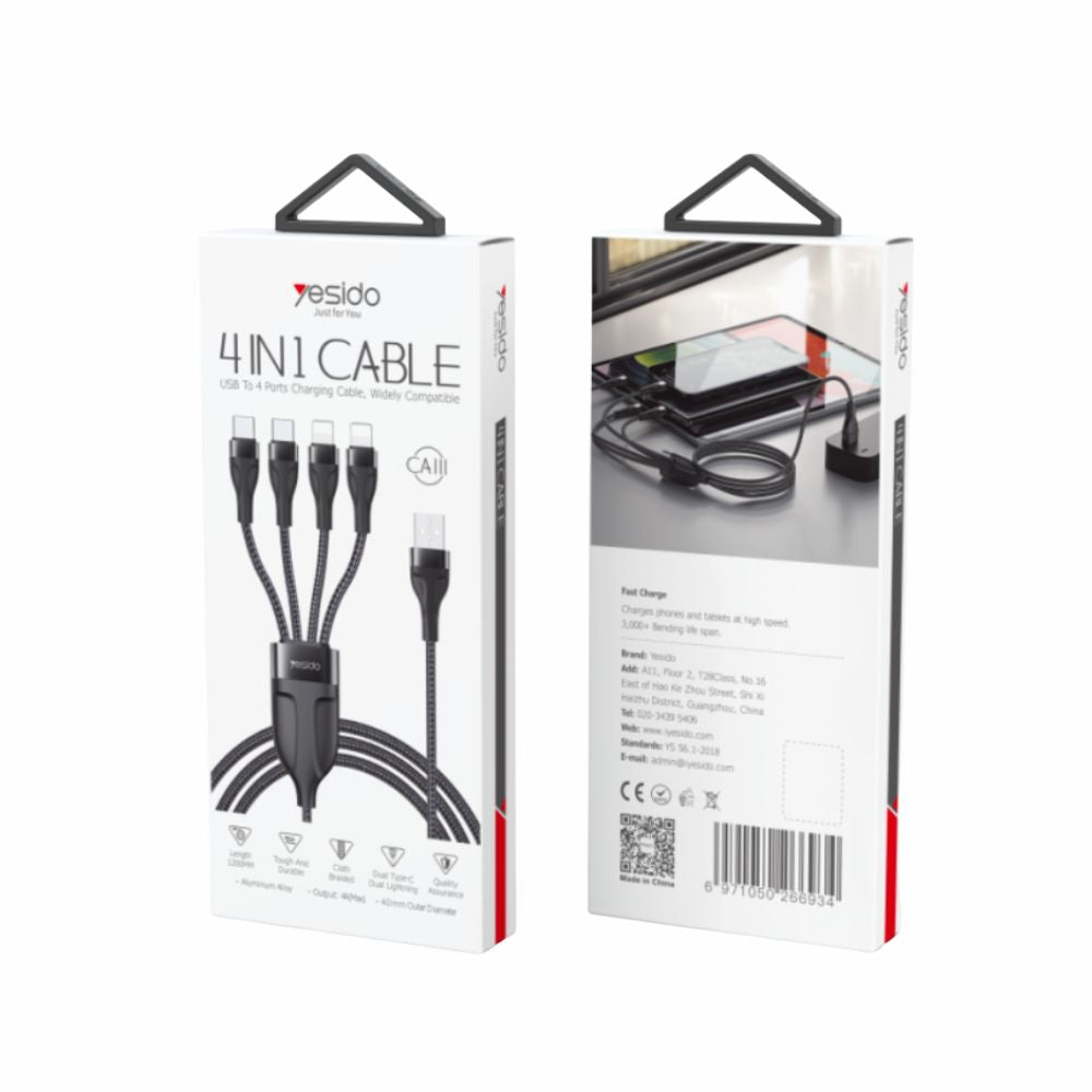Yesido CA111 4 in 1 USB Braided Wire Mobile Phone Charger Data Cable Yesido CA111 4 in 1 USB Braided Wire Mobile Phone Charger Data Cable